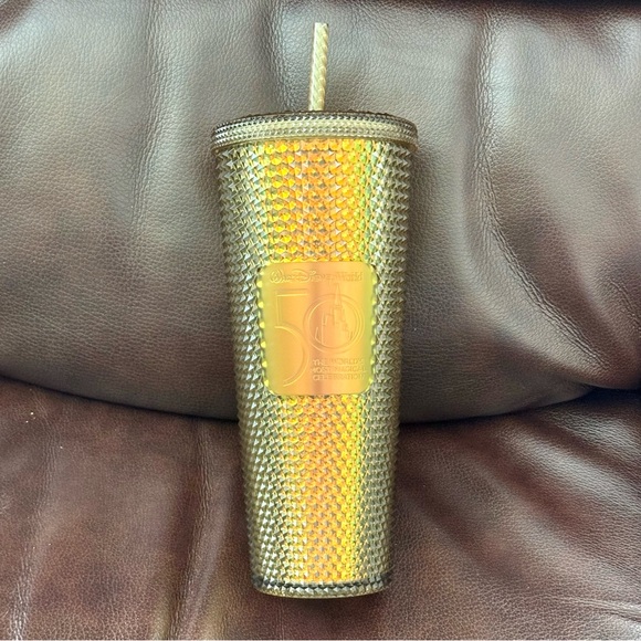 Starbucks Walt Disney World 50th Anniversary Celebration Gold Studded Tumbler - Picture 1 of 6